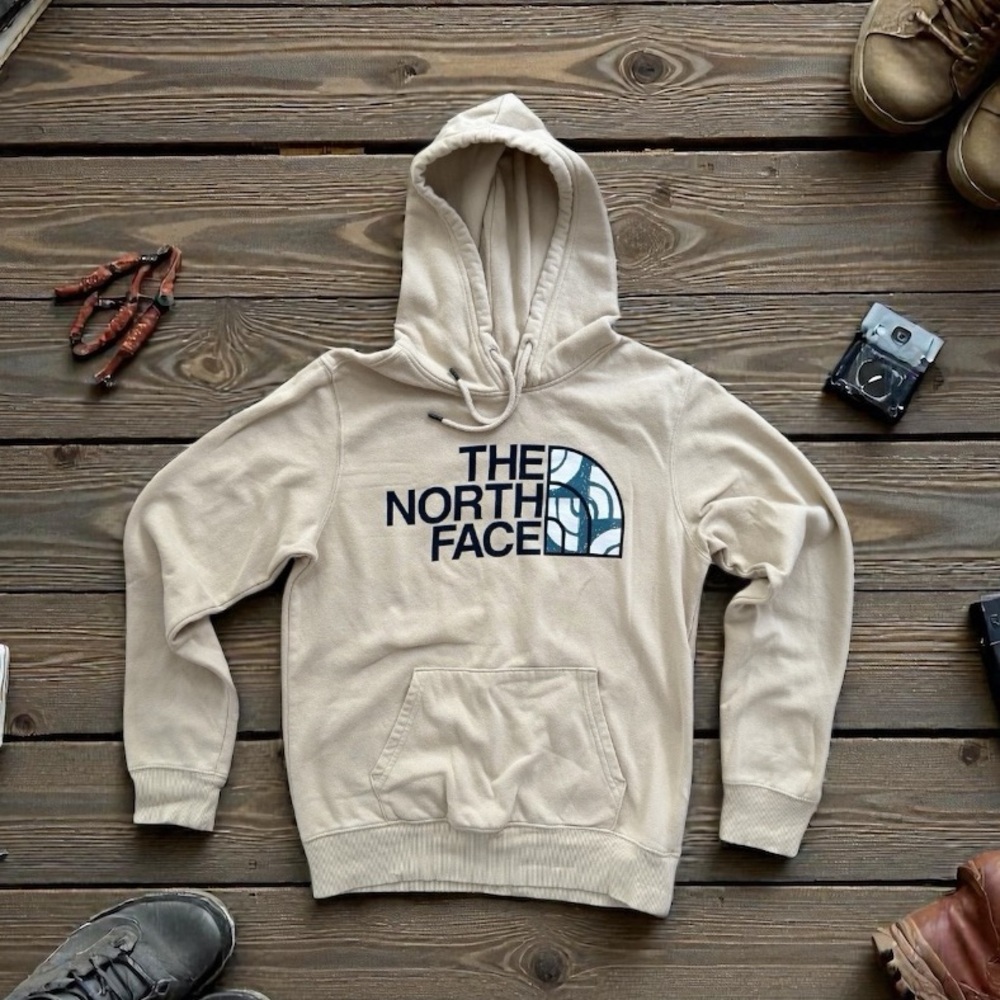 The North Face Beige Hoodie with Navy Logo